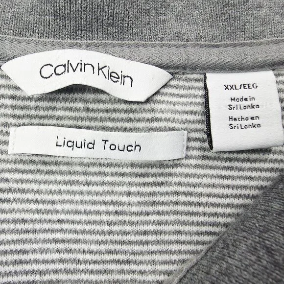 Calvin Klein Liquid Touch Embroidered Chest Logo Gray White Stripe Mens 2XL Polo - Picture 4 of 12